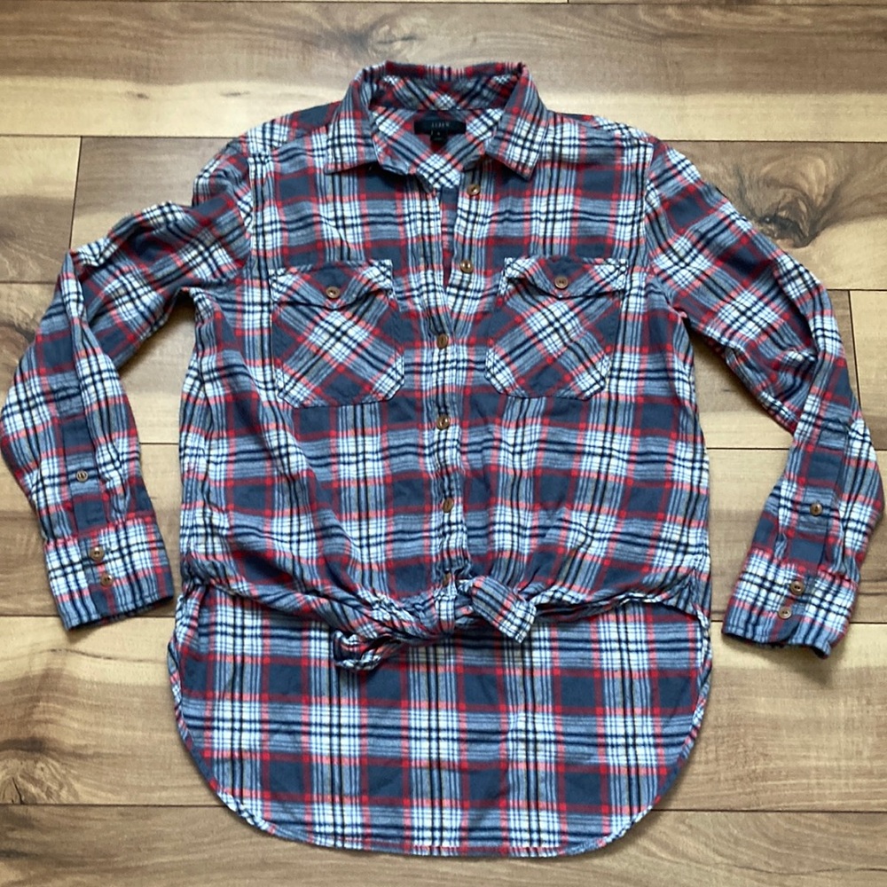 J Crew Gray and Red High / Low Flannel. Size 4